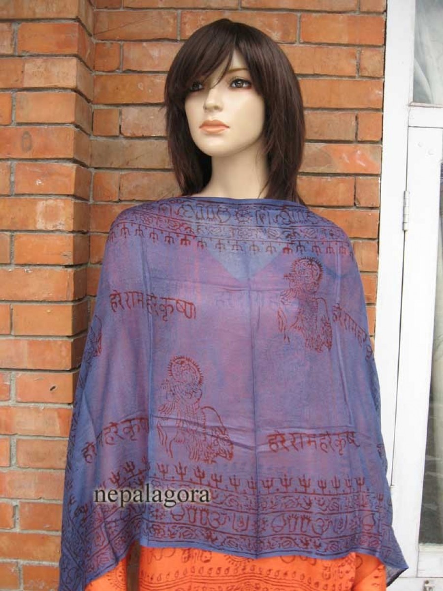 Block Print cotton Blue scarf shawl Nepal - Scnp230