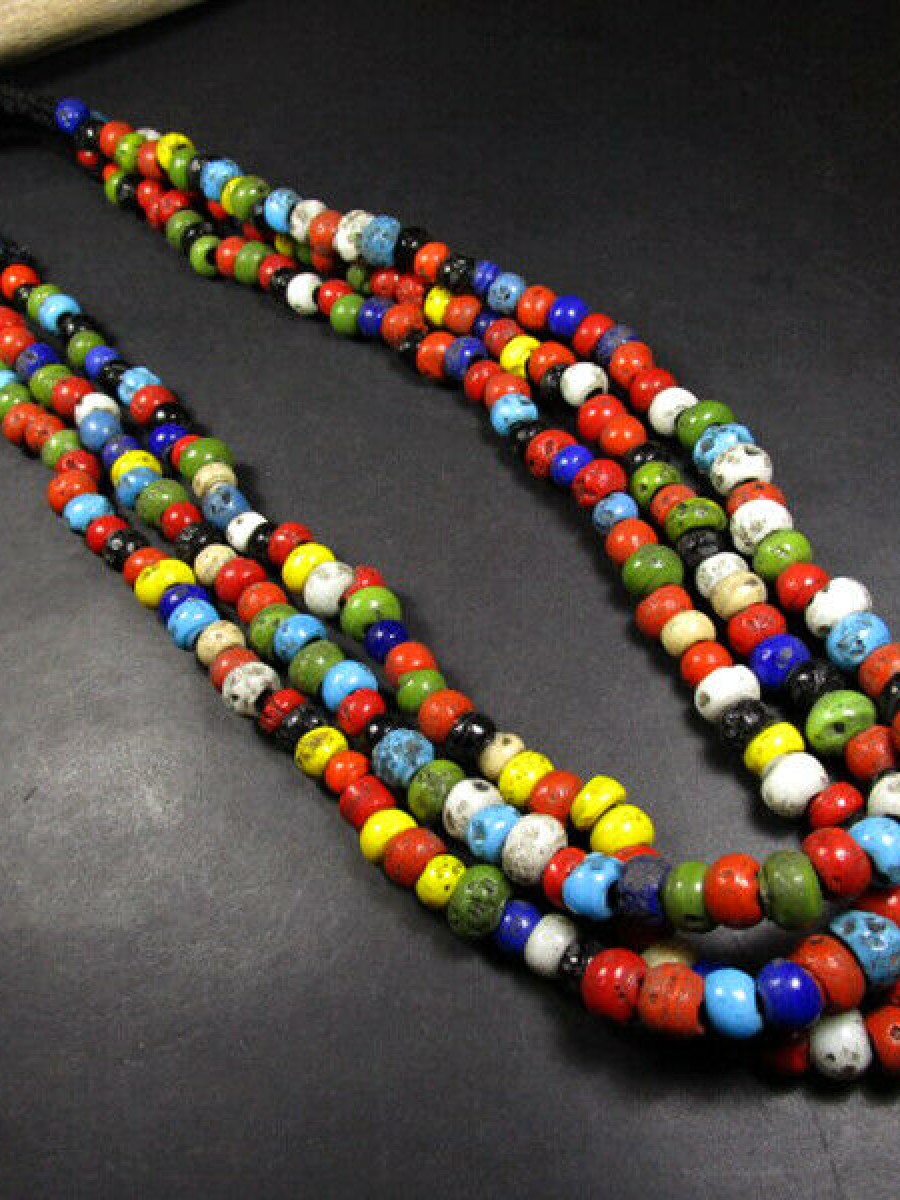 BOLD Tribal Multi Color Glass Bead Strand Ethnic LONG Tibet Naga NECKLACE - N5280