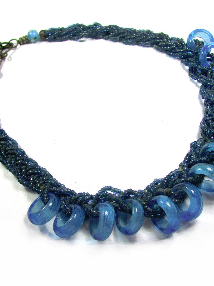 Braided Blue Color Glass Beads Gings Ethnic TIBET Choker Collar NECKLACE - N7831