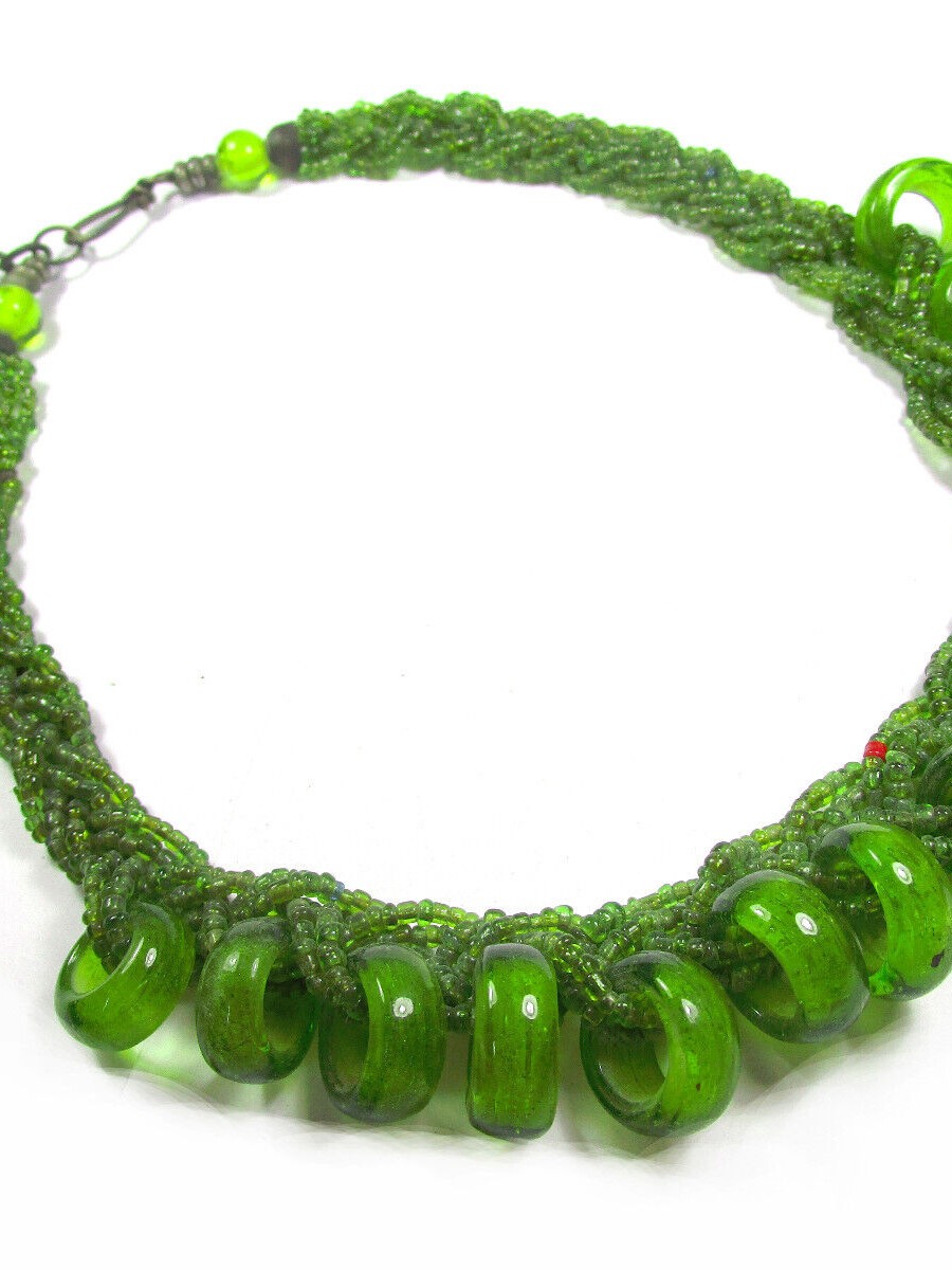 Braided Green Color Glass Beads Gings Ethnic TIBET Choker Collar NECKLACE - N7832