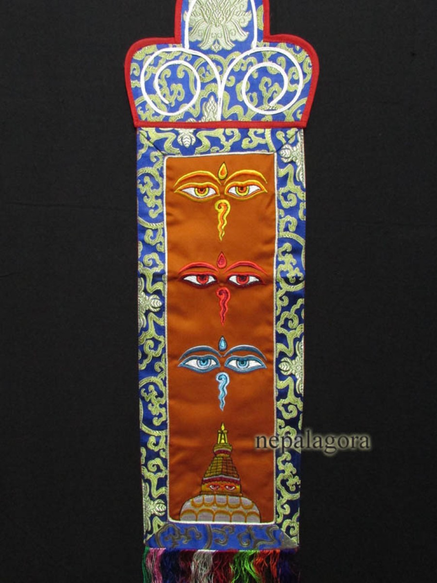 Buddha Eye Wall Hanging Embroidered silk Brocade Thangka Thanka Nepal - Th116