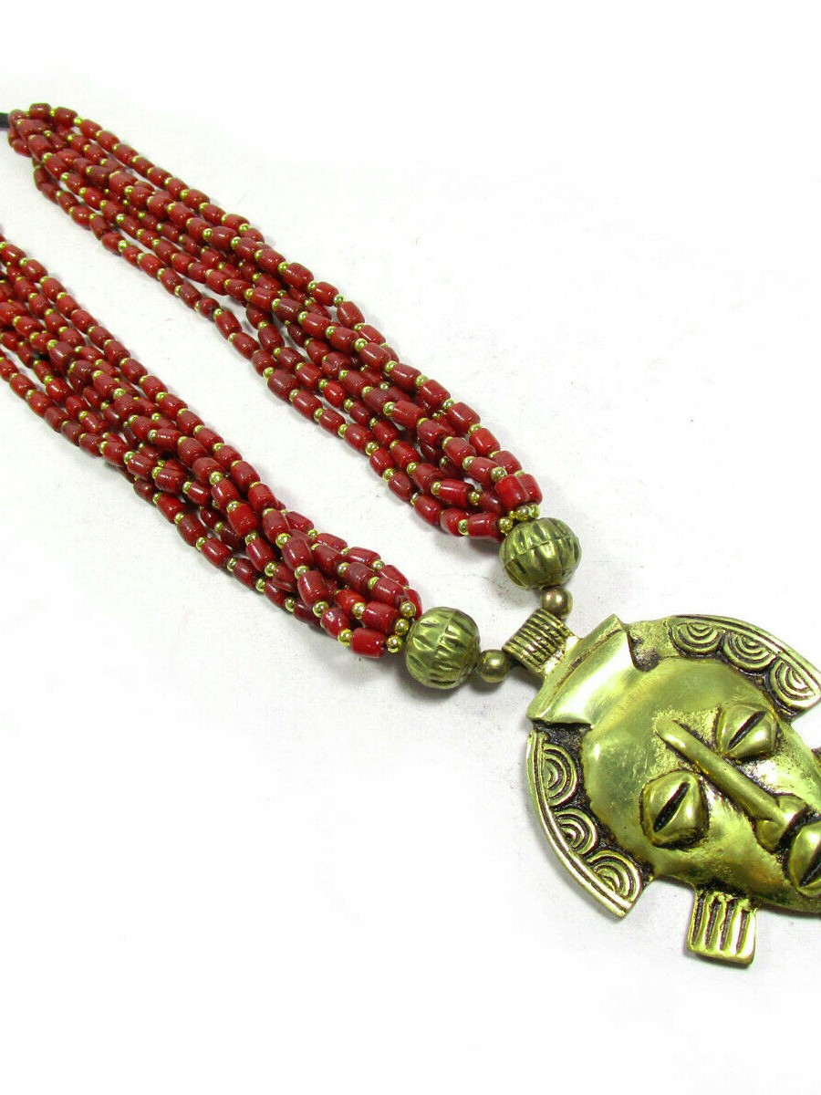 Coral Color glass beads hunter Tribal Gypsy boho ethnic Necklace Indian - N5411