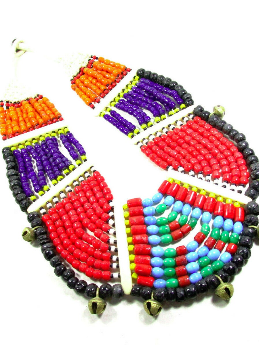 Ethnic BOLD Strand Jingle bell Naga Banjara Tribal Glass Necklace TIBETAN - N6335
