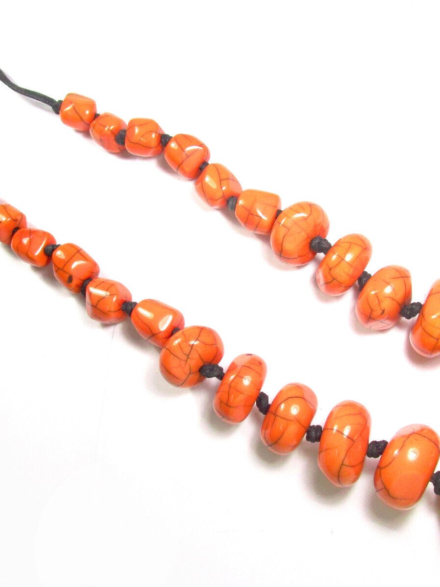Ethnic Bold Tribal Orange Color Resin Beads Banjara Long Women NECKLACE - N7846