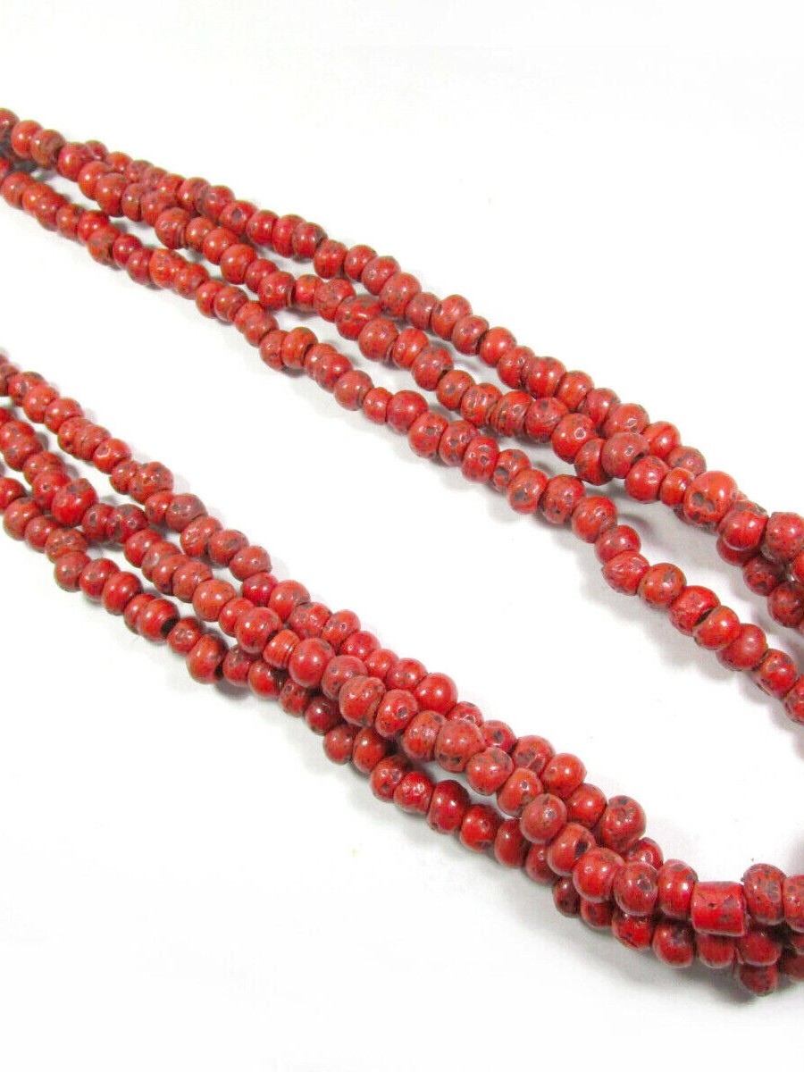 Ethnic Red Color Glass Strand Tribal Women Long Necklace Tibetan Jewelry - N7811