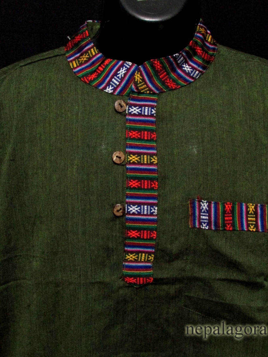 Handloom Cotton Hippy Green Shirt - Sh989 XL