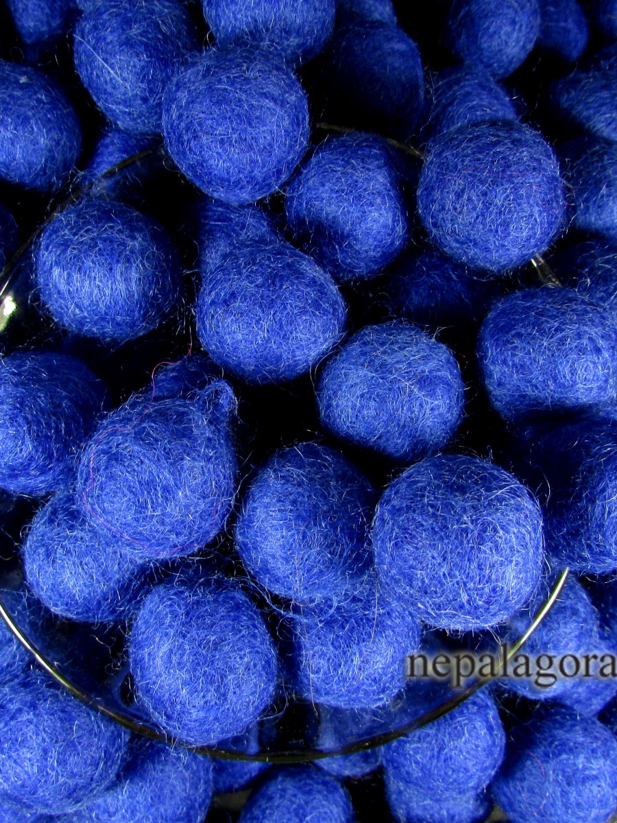Handmade wool Felt ball 2cm Dark Blue beads Kids craft Garland Decor Nepal