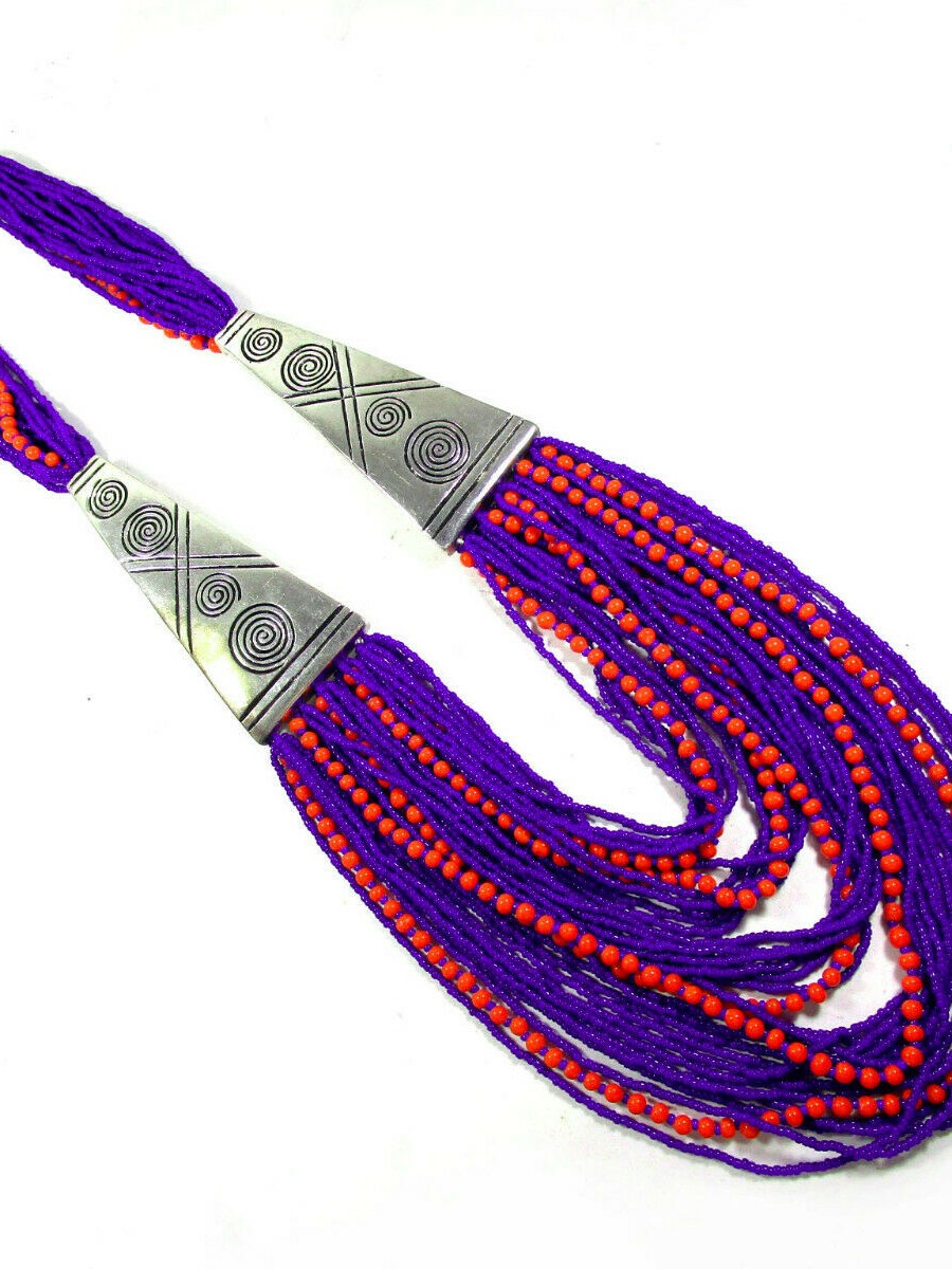 LONG BOLD Heavy Multi Color Strand Glass beads Tribal Fashion Necklace - N6127