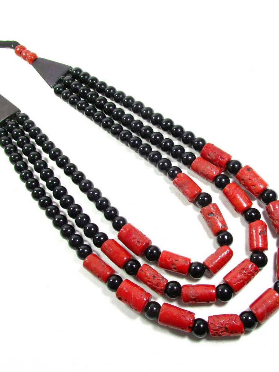 Long Coral Color Glass beads Strand Ethnic Tribal TIBETAN Naga Necklace - N6110
