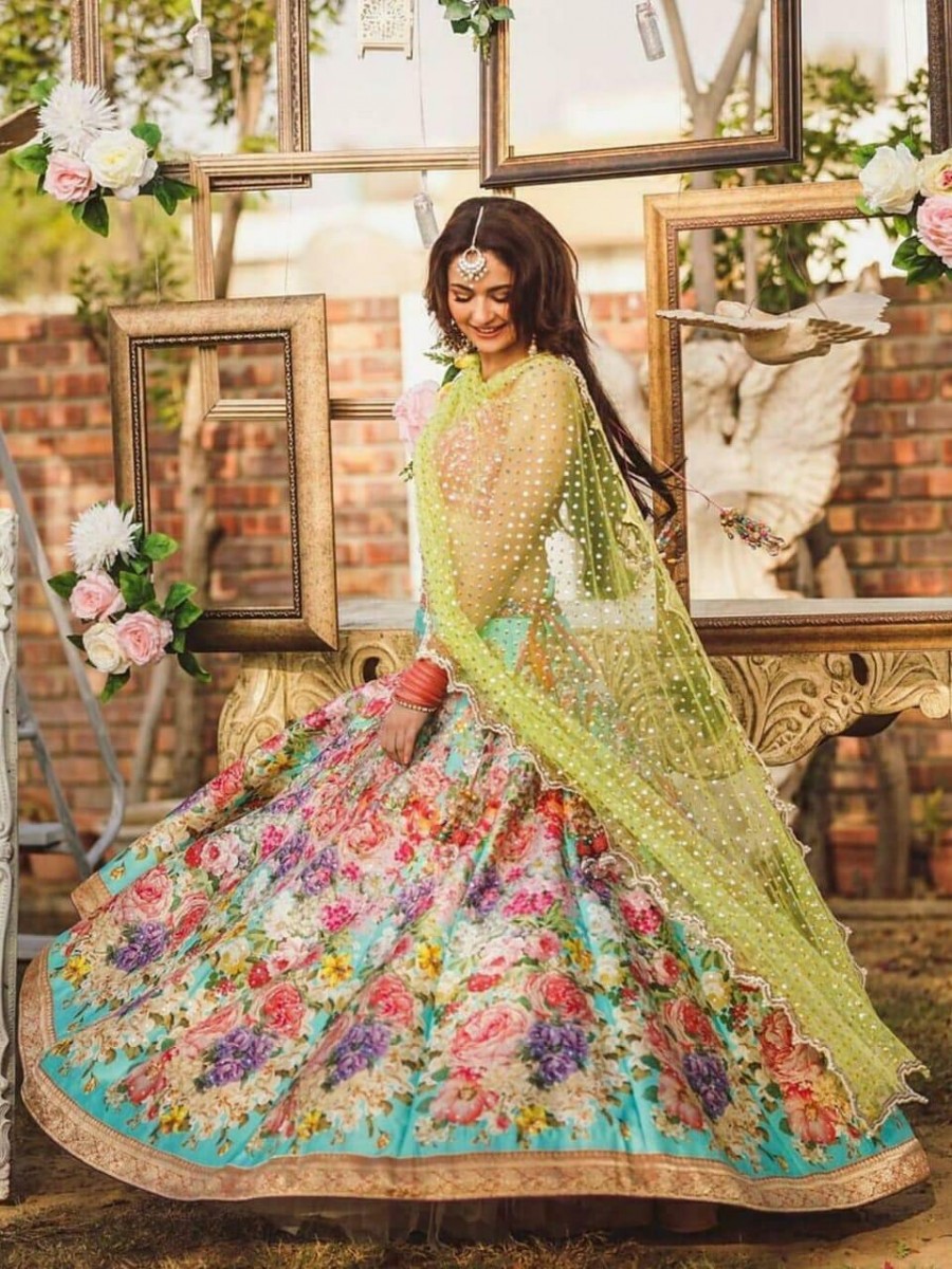 Printed lehenga choli in heavy taffeta silk party wedding Bollywood India - L24