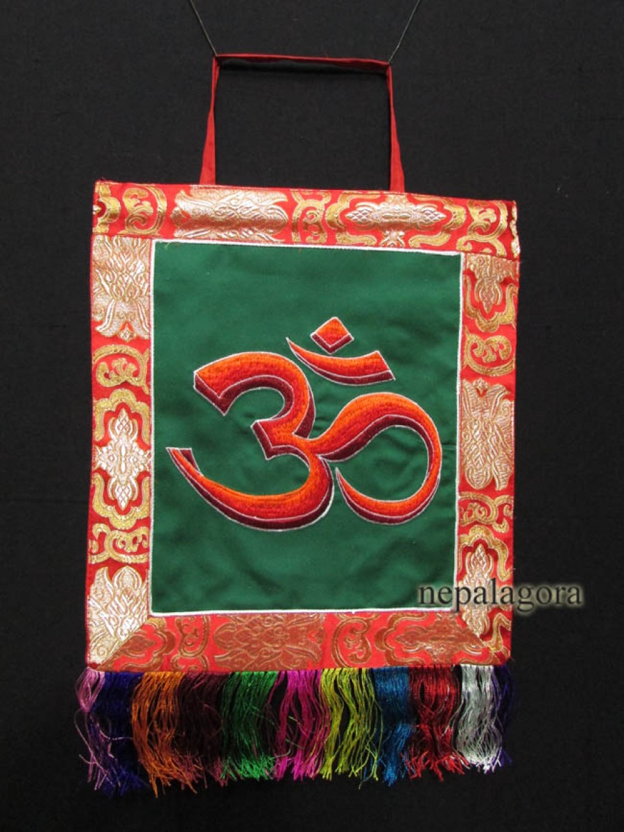 Sanskrit Om meditation Wall Hanging Embroidery Brocade Thangka Thanka Nepal
