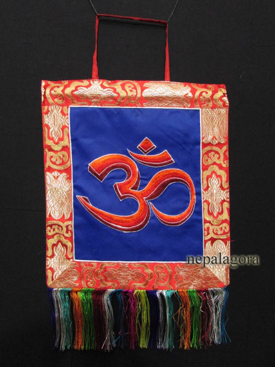 Sanskrit Om meditation Wall Hanging Embroidery Brocade Thangka Thanka Nepal - Th94