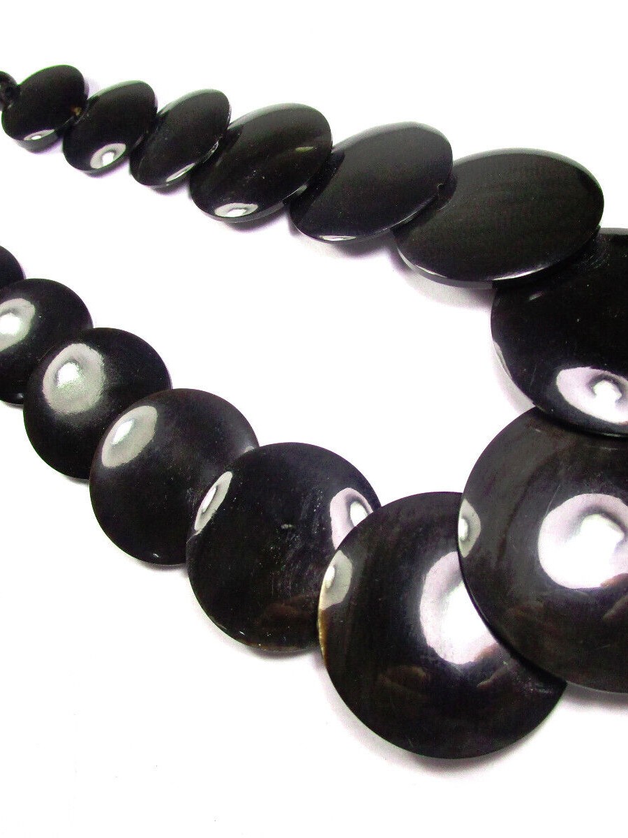TIBET Naga BOHO Ethnic Black Color Resin Round Beads Bold Necklace Jewelry - N7847
