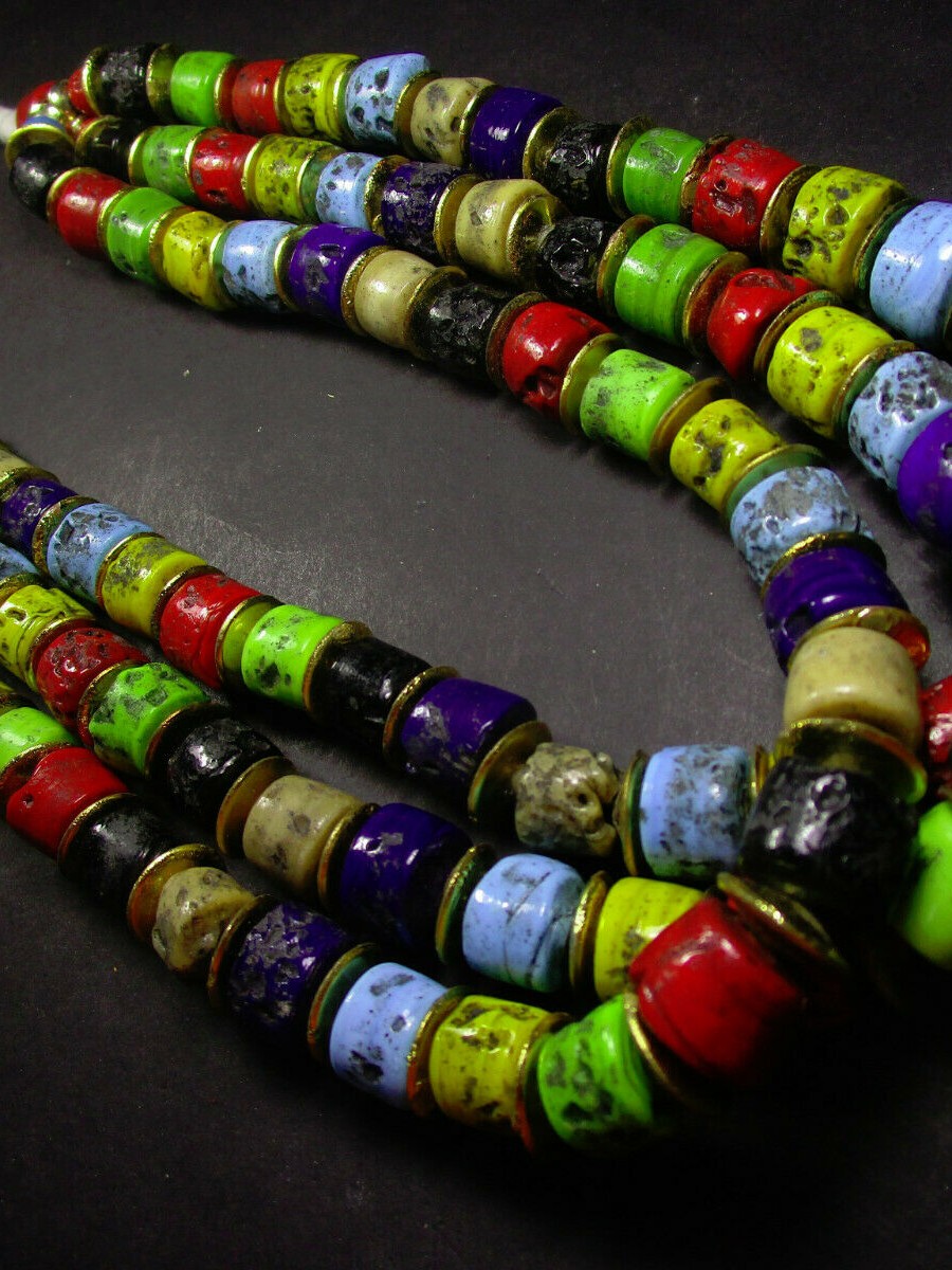Tibet Tribal Glass Multi Strand Ethnic Handmade Long Bold NECKLACE Jewelry - N7595