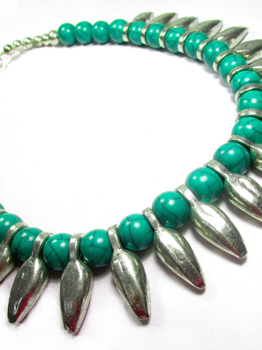 Tibetan GYPSY Brass Green Color Resin Beads Choker NECKLACE Women Jewelry - N7800