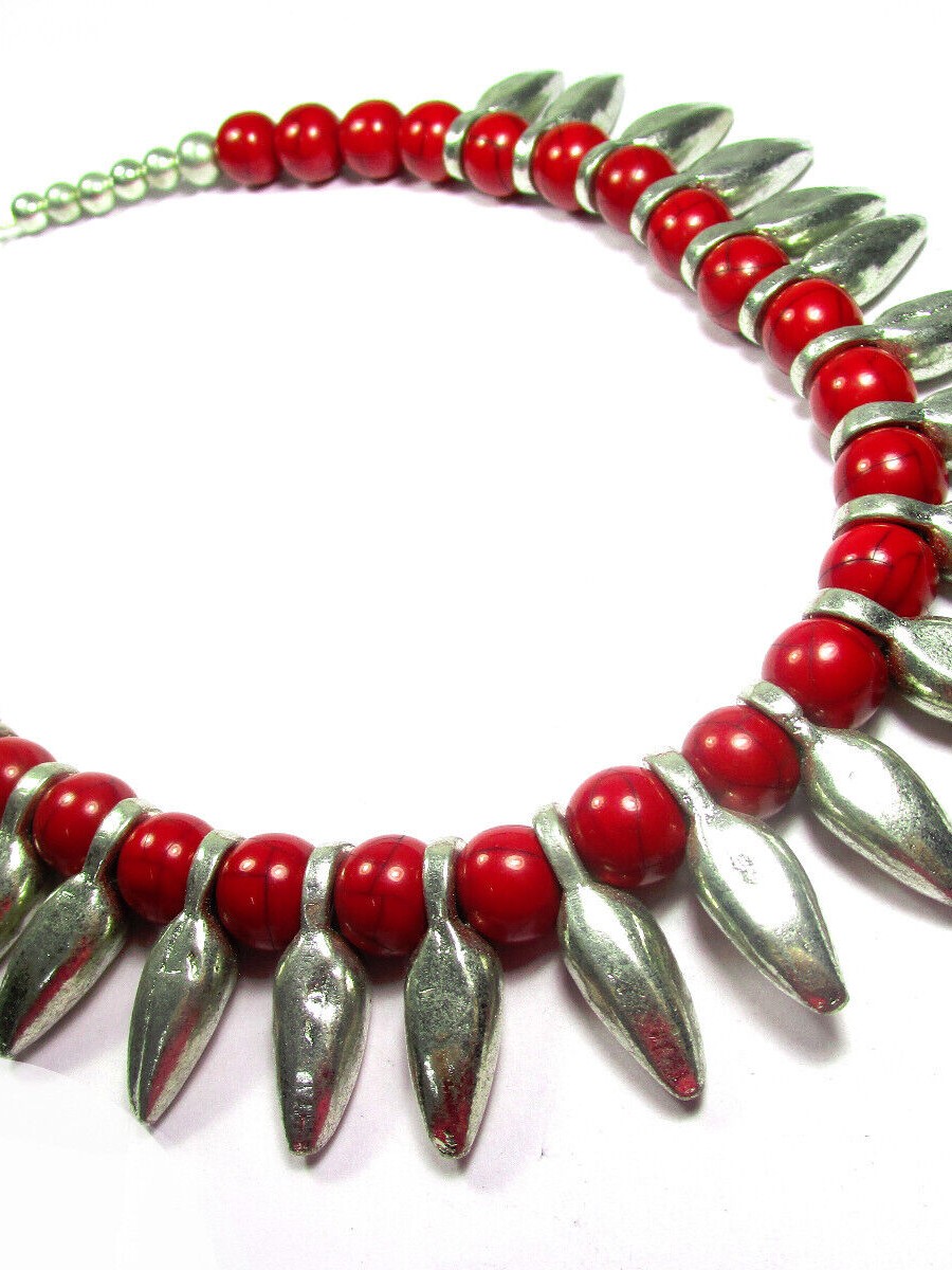 Tibetan GYPSY Brass Red Color Resin Beads Choker NECKLACE Women Jewelry - N7799