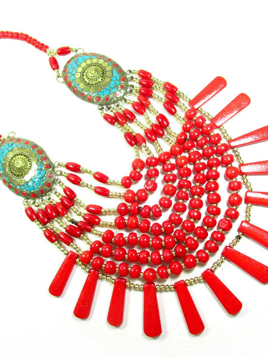 Tribal Multi color layer strand Bone beads Handmade BOLD FASHION NECKLACE - N5778