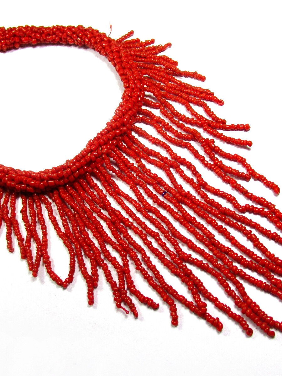 Tribal Red Color Glass Beads Strand Dangle Ethnic TIBET Choker NECKLACE - N7806