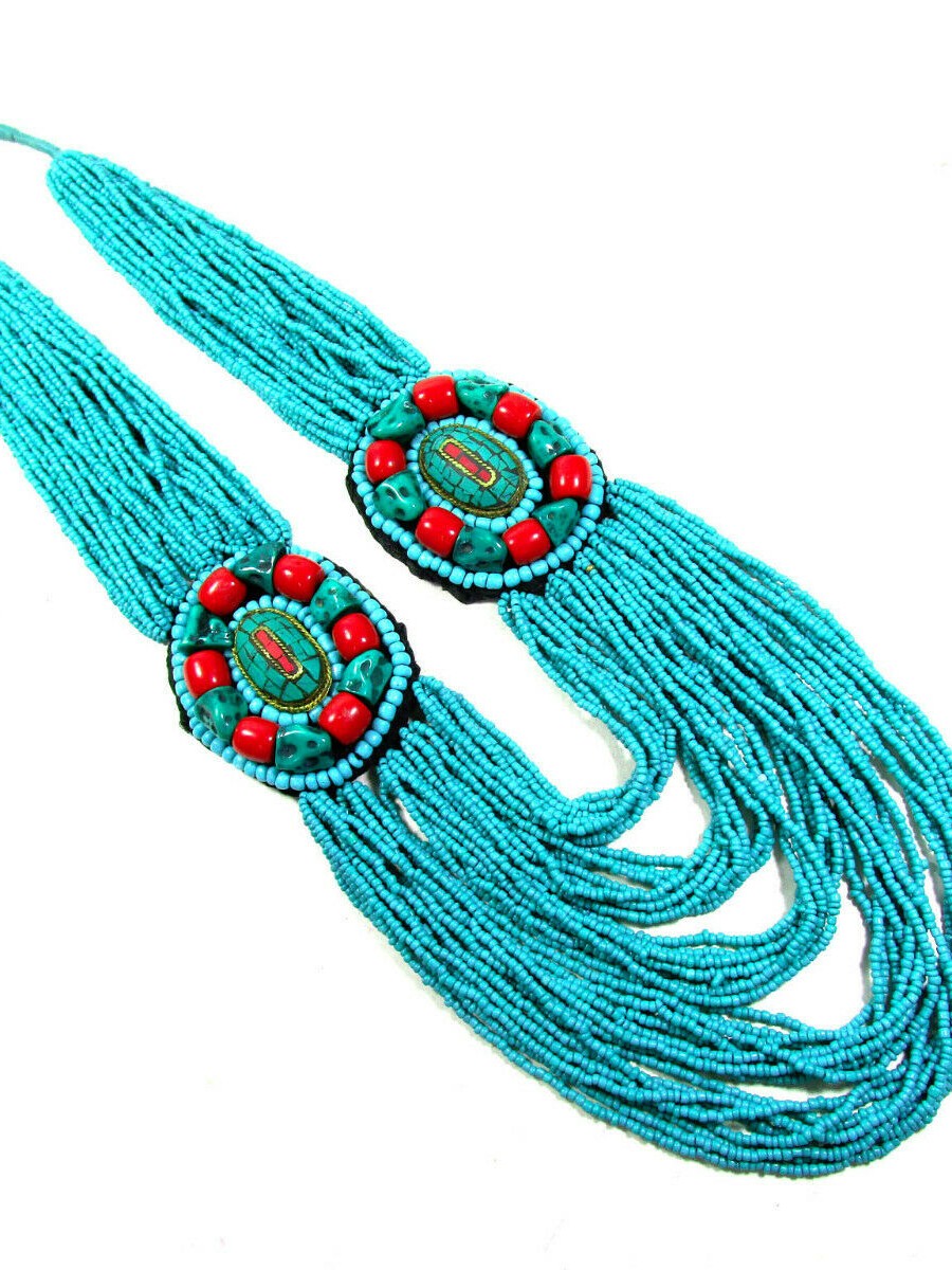 Tribal Strand Glass beads bone gypsy handmade FASHION NECKLACE TIBETAN - N4983