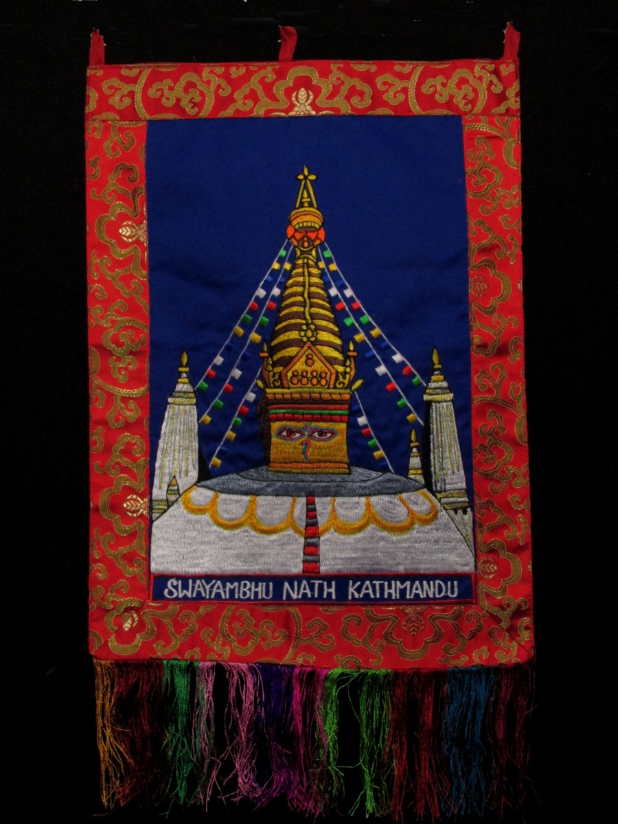Wall Hanging Swayambhu Temple Embroidery Brocade Thangka Thanka Tibet Nepal - Th85