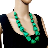 BOLD Ethnic Tribal Resin Nuggets Gypsy Long NECKLACE TIBETAN India Jewelry