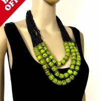 Bold Glass Multi Strand Bone TIBET Ethnic Long Naga Gypsy NECKLACE Jewelry