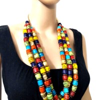 Bold Glass MultiStrand Handmade TIBETAN Ethnic Gypsy Long NECKLACE Jewelry