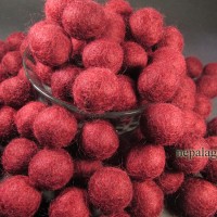 Decorative Blood Red Felt Pom Pom 2 cm Wool Handmade Beads Nepal