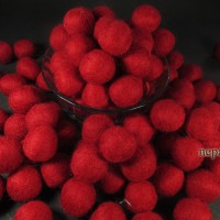 Decorative Felt Pom Pom 2 cm Wool Red Handmade Beads Nepal