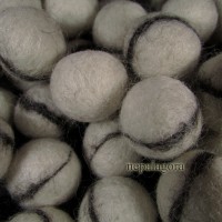 Decorative White with Stripe Felt Pom Pom 2 cm Wool Ball Handmade Beads Nepal