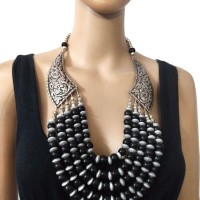 Ethnic Black Strand Embossed Bohemian Handmade Fashion NECKLACE Jewelry