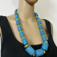 Ethnic Blue Color Resin Golden Tone Bead TIBET Tribal Necklace New Jewelry