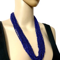 Ethnic Blue Glass Bead MultiStrand Boho Gypsy Handmade Gift Necklace India