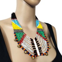 Ethnic BOLD Glass MultiStrand Jingle Bell Boho Gypsy TIBET Tribal Necklace