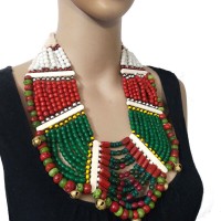 Ethnic Glass Multi Strand Jingle Bells Gypsy Banjara Tribal Bold Necklace
