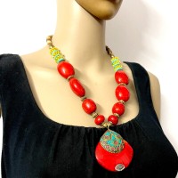 Ethnic Handmade Gypsy Turquoise Resin Pendant Necklace Women India Jewelry