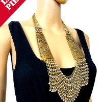 Ethnic Long Multi Strand Peacock Embossed Tribal Bohemian Gypsy Necklace