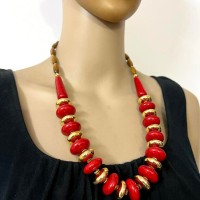 Ethnic Red Resin Bead TIBET Tribal Boho Gypsy Necklace Women India Jewelry