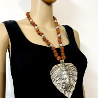 Ethnic Rudraksha Bead Wild God Leaf Bold Pendant Long Necklace Women India