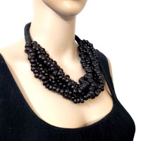 Ethnic TIBET Fashion Tribal FASHION Black Glass Bead Multi Strand NECKLACE