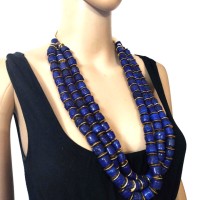 Ethnic Tibetan Heavy Blue Glass Multi Strand Fashion BOLD NECKLACE Jewelry