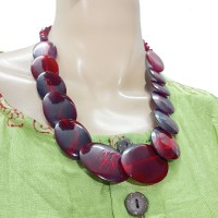 Ethnic Tribal Maroon Resin Oval Retro Fashion Necklace Women Jewelry Gift