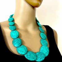 Ethnic Turquoise Color Resin Bold Oval Bead Tribal Boho Gypsy Necklace New