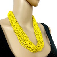 Ethnic Yellow Bead Glass MultiStrand Tribal Gypsy Statement Necklace India