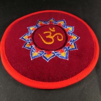 Handmade 15.5 cm Om embroidered singing bowl cushion mat coaster Nepal