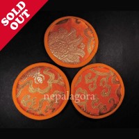 Handmade 10cm lot of 3 brocade singing bowl cushion tea mat coaster Nepal