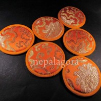 Handmade 10cm lot of 6 brocade singing bowl cushion tea mat coaster Nepal