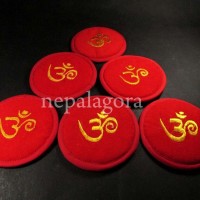 Handmade 8cm lot of 6 Om embroidered singing bowl cushion tea mat Nepal