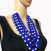 Handmade Crochet Dark Blue MultiStrand Boho Gypsy Fashion Necklace Jewelry