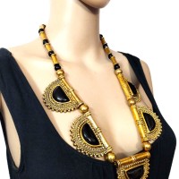 Handmade Ethnic Tribal NAGA Resin Glass Brass Tone Pendants NECKLACE TIBET